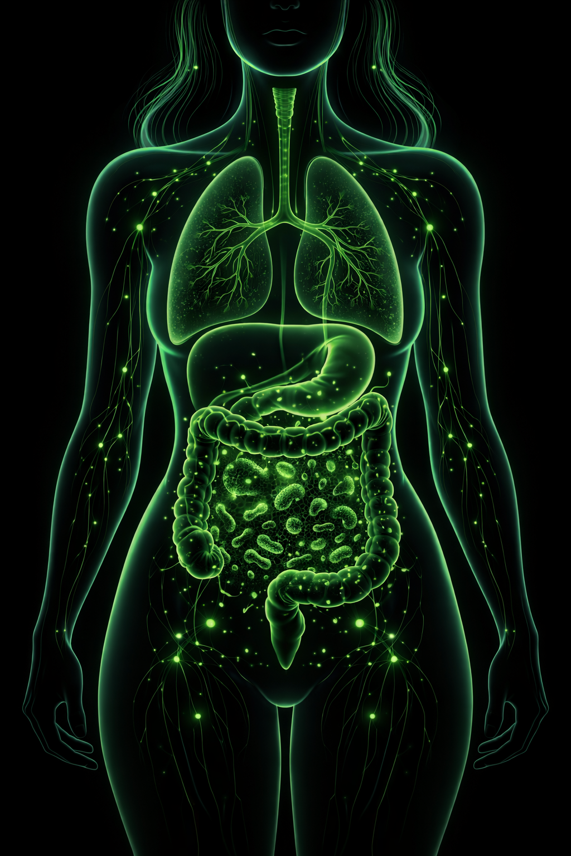 Illustration of the digestive system and inner-body wellness